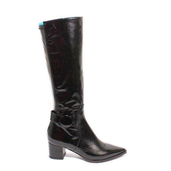 Isabelle 416a Black Patent Leather Stretch Zip Pointy Heel Boot - Picture 3 of 8